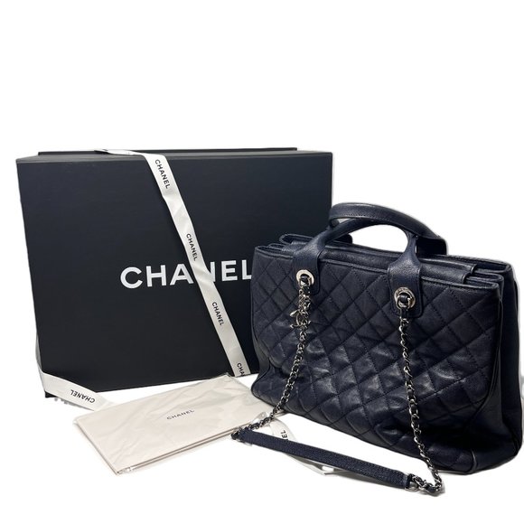 CHANEL Handbags - Chanel Large Matelassé Quilted Caviar Shopping Tote Bag Navy Dark Blue